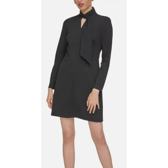 Calvin Klein women's Black Tie Neck long sleeve Dress - size 8 - Picture 1 of 5